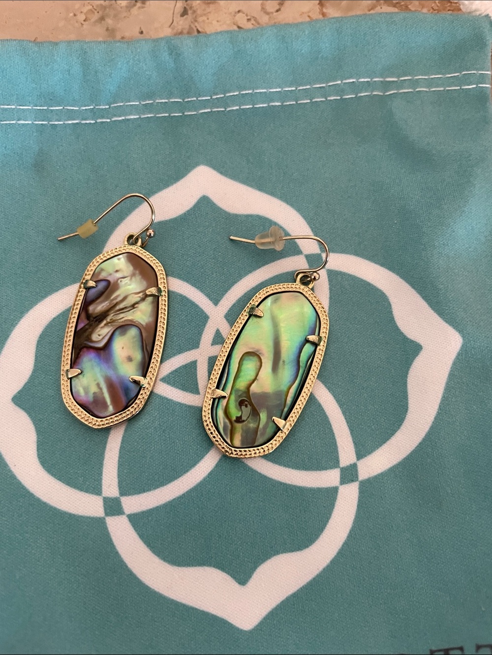 Kendra Scott Elles Iridescent Abalone Drop Earrings in Gold frame EUC - Picture 1 of 3